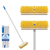 Deck Scrub Brush with 48" Long Broom Handle and 9.0" x 3.5" scrubber w/ 4-piece threaded handle and 2 heads