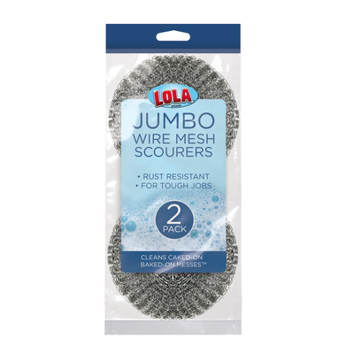 Jumbo Wire Mesh Scourers - 2 pack, 4" x 4" x 1.5" each, Galvanized Steel