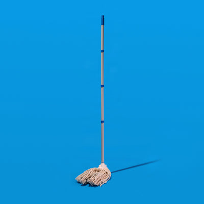 Cotton Deck Mop, White, w/ 4-Ply High Quality Yarn - Threaded Handle W/ 2 Heads