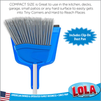 Lola Products Angle Broom with dustpan, 9.25" W Head, with 4 piece Polished Aluminum handle