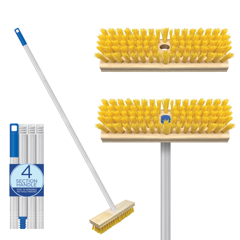 Deck Scrub Brush with 48" Long Broom Handle and 9.0" x 3.5" scrubber, 1069, LOLA