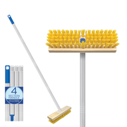 Deck Scrub Brush with 48" Broom Handle & 9" x 3.5" scrubber w/4-piece Threaded handle
