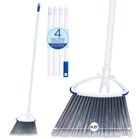 Wide Angle Broom 14.25" | Bristles Made of Recycled Soad Bottles | Gloss Steel 48" L Snap In Handle