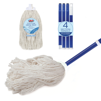 Cotton Deck Mop, White, w/ 4-Ply High Quality Yarn - W/2 Heads