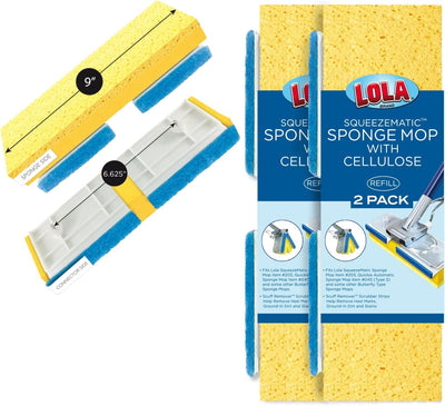 Lola Products Cellulose SqueezeMatic Butterfly Sponge Mop Refill, 2 Pack, 9