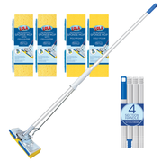 Squeezematic Butterfly Automatic Sponge Mop, 9" Heads w/ Scuff Remover, Includes 4 Mop Heads - 2 Foam w/ Cellulose Layer and 2 Foam #2039S