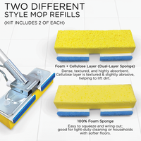 Squeezematic Butterfly Automatic Sponge Mop, 9" Heads w/ Scuff Remover, Includes 4 Mop Heads - 2 Foam w/ Cellulose Layer and 2 Foam #2039S