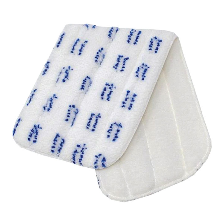Lola Replacement Pad for Microfiber Spritz-n-Mop, two white microfiber mop pads with blue diamond stitching, front and back