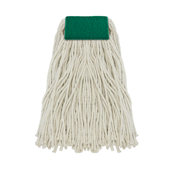 Lola Scuff Remover Cotton Wet Mop Refill, white cotton yarn mop head with green Scuff Brite pad header