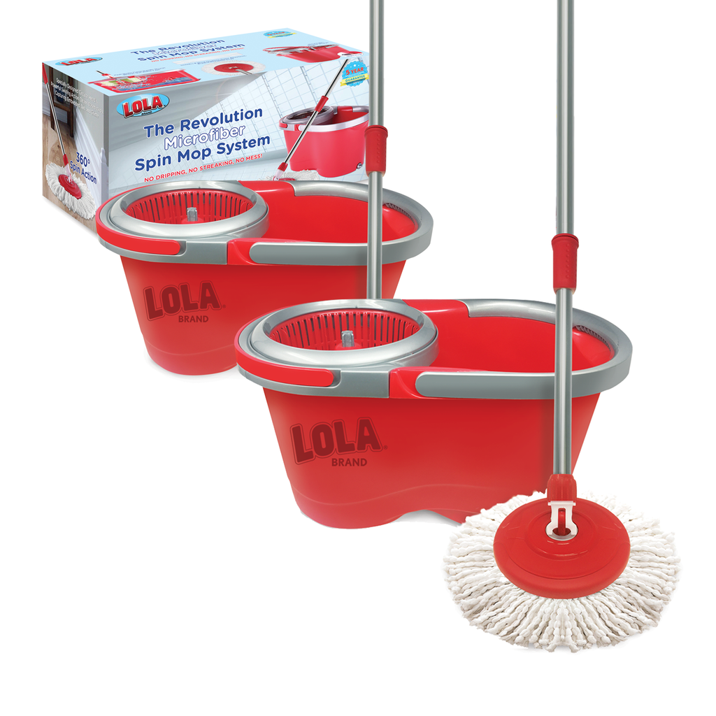 pedal mop bucket Lola Revolution Spin Mop & Bucket System, 2 Count, Braided Mop Head, Durable Alloy Handle, 360 Spinning Action, Great for Any Hard Floor Surface