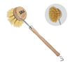 Lola Original Tampico large vegetable dish brush with wooden handle, yellow tampico bristles, and bristle close-up insert
