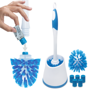 500 Brushes Starter Plus Kit, Toilet Bowl Brush w/ Cleanser Dispensing Brush Head, Includes 2 Brush Heads, 1 Handle, 1 Caddy and 5 Blue Cleanser Cartridges, Item #3304
