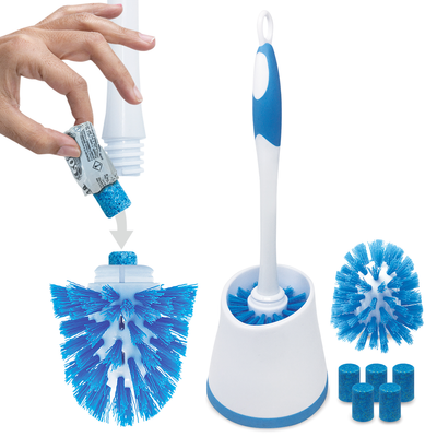 500 Brushes Starter Kit, Toilet Bowl Brush w/ Soap Dispensing Brush Head, Blue