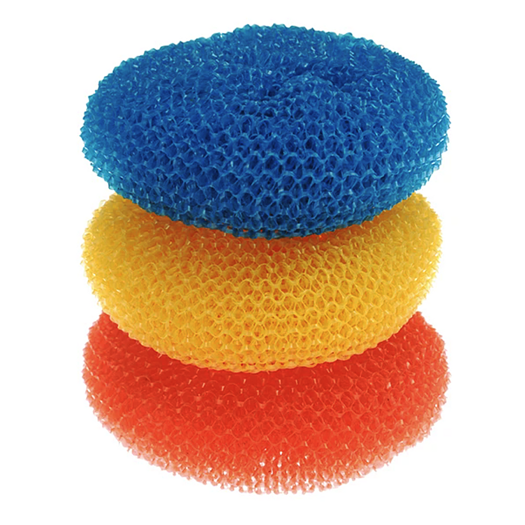 Plastic Mesh Scourer - 3 pack, each 3.75 x 1.25 - PACKED IN A NETTED