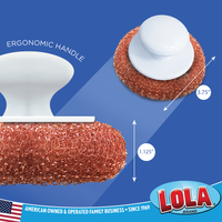 copper scourer With Hand Saving Plastic Knob, 3.25" x 3.25" x 1", by LOLA, Item # 426