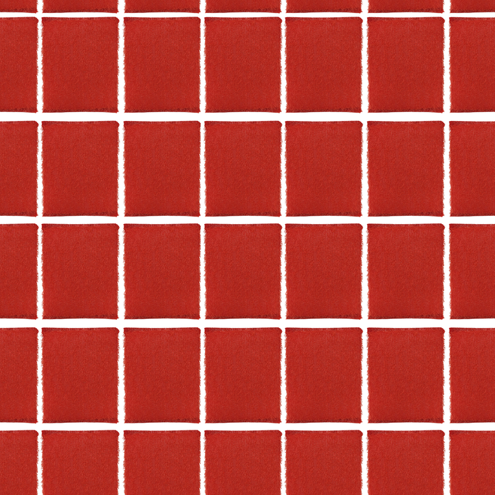Bulk case hero showing repeating grid of Lola Scruffy Non-Scratch Jumbo Scouring Pads in red polypropylene wire cloth, 144-pack case