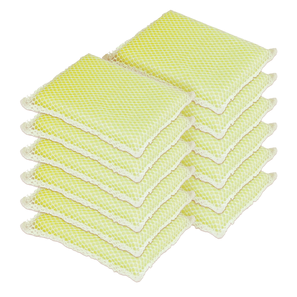 Nylon Net & Sponge Cleaning Pad - Yellow, 12 pack, by Lola Products