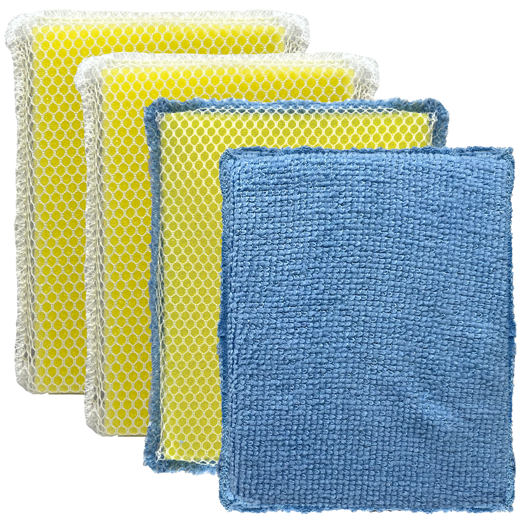 Nylon Net One Side & Microfiber Terry Cloth One Side / 2-Way Cleaning  Sponge Pad - 2 pack
