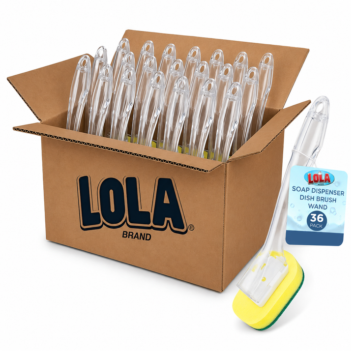 Case of 12 Le Sudser Soap Dispensing Dish Wands, with 84 Changeable Sponge Heads