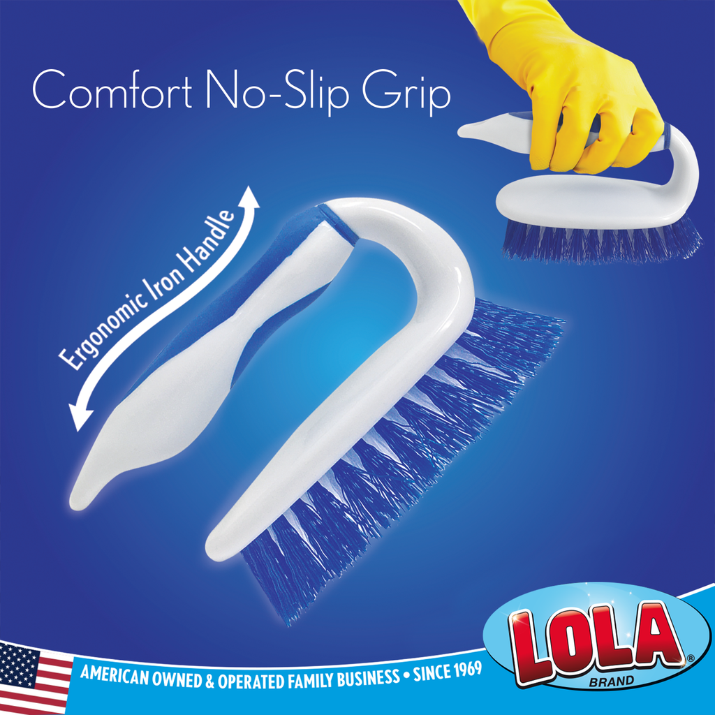  Lola Products Hand & Nail Brush, Soft Side & Stiff Side, Long-Lasting Dual-Purpose Brush, Comfortable Plastic No-Slip Grip Block  Handle, Cleans Hands And Fingernails