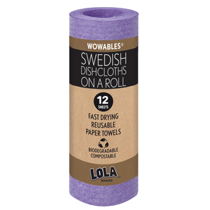 Wowables, Swedish Dish Cloths on a Roll, Reusable & Biodegradable Paper Towels, 12 Count Roll