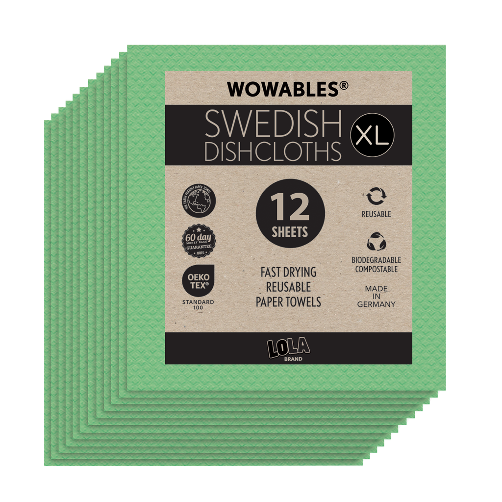 Wowables, Swedish Dish Cloths on a Roll, Reusable & Biodegradable Paper Towels, 12 Count Roll