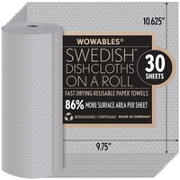 Wowables, Swedish Dish Cloths on a Roll, Reusable & Biodegradable Paper Towels, 30 Count Roll