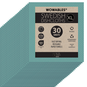 Wowables, Swedish Dish Cloths on a Roll, Reusable & Biodegradable Paper Towels, 30 Count Roll