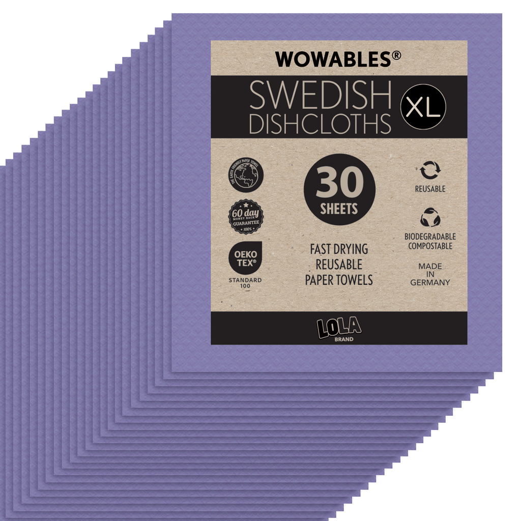 Wowables, Swedish Dish Cloths on a Roll, Reusable & Biodegradable Paper Towels, 30 Count Roll