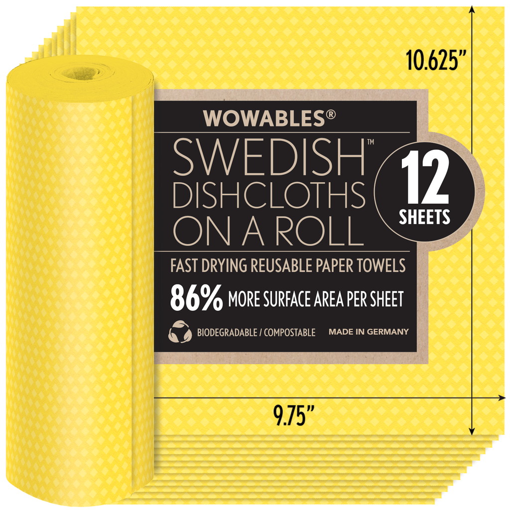 Wowables, Swedish Dish Cloths on a Roll, Reusable & Biodegradable Paper  Towels, 12 Count Roll