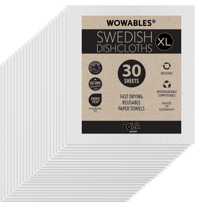 Wowables, Swedish Dish Cloths on a Roll, Reusable & Biodegradable Paper Towels, 30 Count Roll