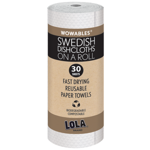 Wowables, Swedish Dish Cloths on a Roll, Reusable & Biodegradable Paper Towels, 30 Count Roll