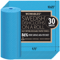 Wowables, Swedish Dish Cloths on a Roll, Reusable & Biodegradable Paper Towels, 30 Count Roll