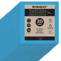 Wowables, Swedish Dish Cloths on a Roll, Reusable & Biodegradable Paper Towels, 30 Count Roll