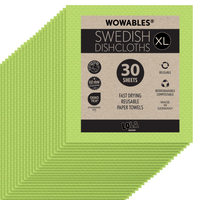 Wowables, Swedish Dish Cloths on a Roll, Reusable & Biodegradable Paper Towels, 30 Count Roll