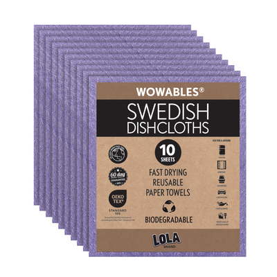 Swedish Dishcloths Biodegradable Reusable Paper Towels 10 Pack Violet - Made in Germany