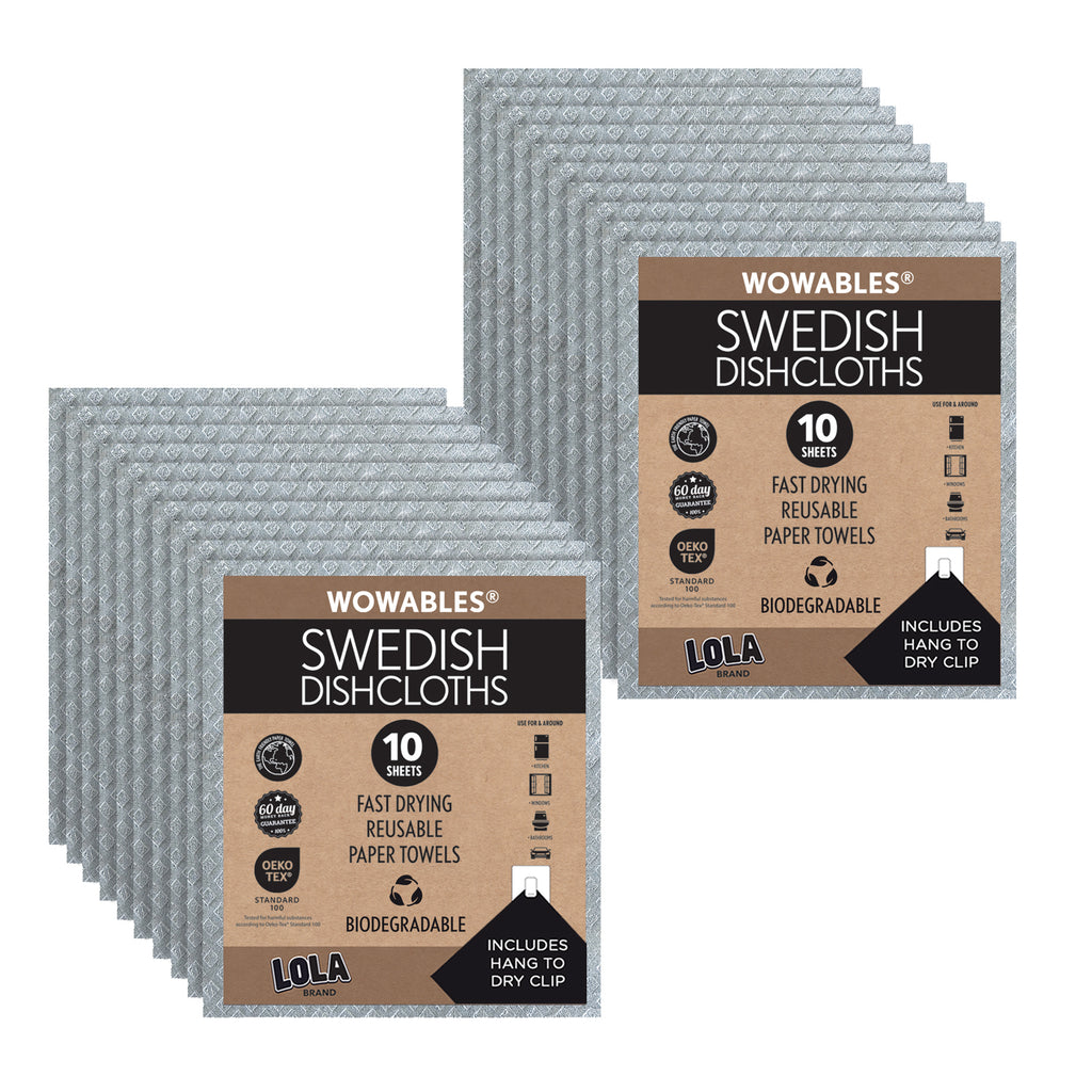 Swedish Dishcloths Biodegradable Reusable Paper Towels 20 Pack - Gray - Made in Germany