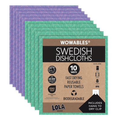 Swedish Dishcloths Biodegradable Reusable Paper Towels 10 Pack - Made in Germany