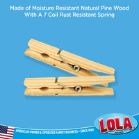 clothespins, made of birch wod, coil spring load, rust resistant, #850,  by LOLA PRODUCTS