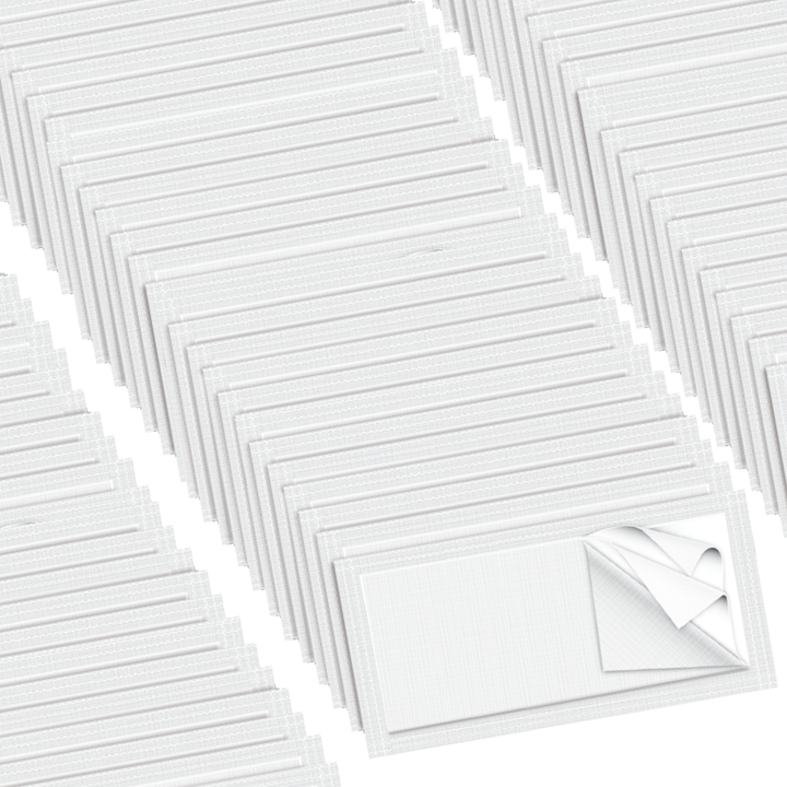 Lola wet mop deep cleaning pads 144-count, white rectangular double-layer pads fanned out, one showing layered opening