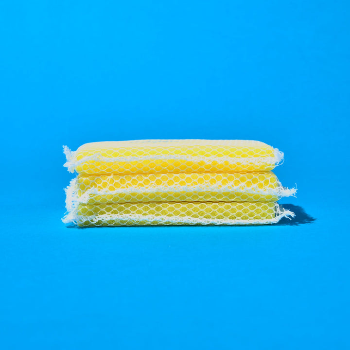 Nylon Net & Sponge Cleaning Pad - YELLOW