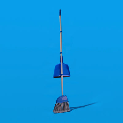 Angle Broom with dustpan, 9.25" W Head, with 4 piece handle
