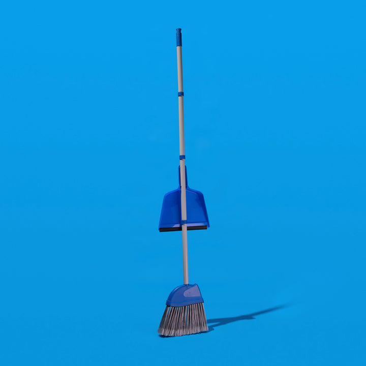 Angle Broom with dustpan, 9.25" W Head, with 4 piece handle